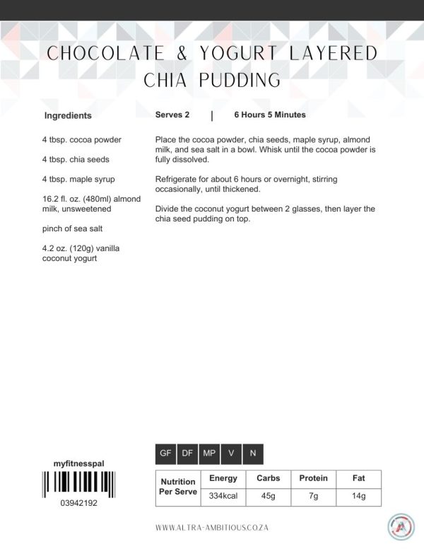Gluten-free chocolate and yogurt layered chia pudding